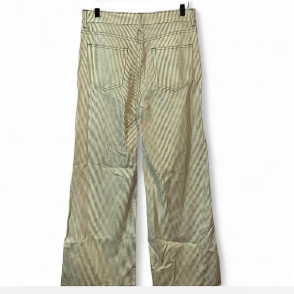 Zara cream and green Pin Striped Wide-Leg high rise 100% cotton jeans Pants 8 - Picture 3 of 10